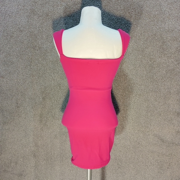 PRETTYLITTLETHING HOT PINK SCUBA CREPE STRAPPY BODYCON MINI DRESS Y2K UK 6 - Picture 4 of 5